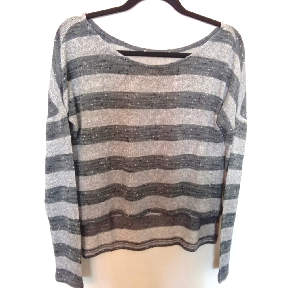 Striped Cropped Lightweight Sweater with Metallic Thread